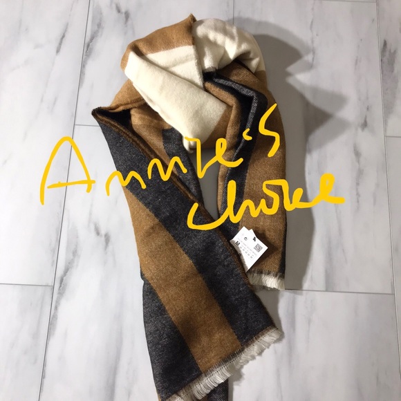 ZARA Women's Striped Scarf(Taupe Brown, Size:M) - Picture 5 of 5